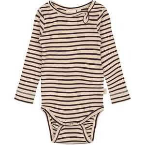 Petit Piao Romper l/s - Rib - Dark Grape/Off White - Petit Piao - 56 - Romper L/S