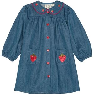 Flöss Jurk - Vilma - Denim - Mid Blue Strawberry - Flöss - 1½ jaar (86) - Jurk