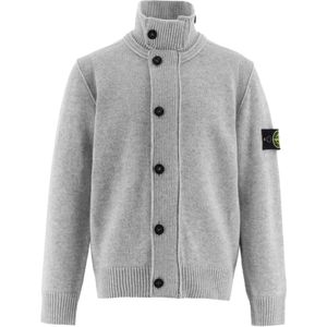 Stone Island Cardigan - Wol/Viscose - Grijs Gevlekt - Stone Island - 10 jaar (140) - Cardigan