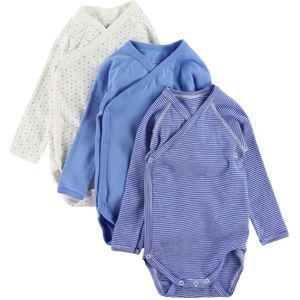 Petit Bateau Romper l/s - 3-pack - Blauw/Wit - Petit Bateau - 44 - Romper L/S