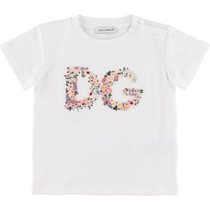 Dolce & Gabbana T-Shirt - Wit m. Bloemenborduurwerk - Dolce & Gabbana - 3-6 mnd - T-Shirts
