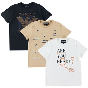 Emporio Armani T-shirts - 3-pack - Wit/Zand/Zwart - Emporio Armani - 14 jaar (164) - T-Shirts