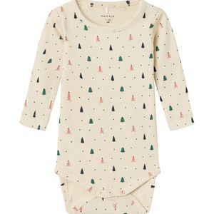 Name It Romper L/æ - Rib - NbnDab - Summer Zand m. Kerstbomen - Name It - 50 - Romper L/S