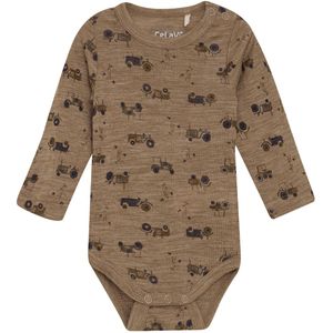 CeLaVi Romper l/s - Wol - Cacao Crème m. Tractors - CeLaVi - 100 - Romper L/S