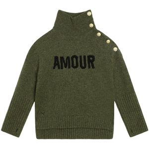 Zadig & Voltaire Blouse - Wol - Groen Gevlekt m. Tekst/Knoppen - Zadig & Voltaire - 8 jaar (128) - Shirts