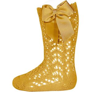 Condor Kniesokken m. Vlinderdas - Gebreid - Okergeel - Condor - 3-6 mnd - Sokken