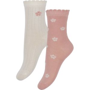 Minymo Sokken - 2-pack - Ash Rose m. Bloemen - Minymo - 15/18 - Sokken