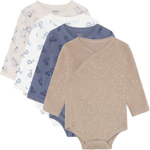 Pippi Baby Wikkel Rompers l/s - 4-pack - Vuursteen Stone - Pippi Baby - 56 - Romper L/S