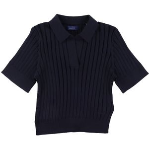GANT Polo - Gebreid - Rib - Bijgesneden - Evening Blue - GANT - 11-12 jaar (146-152) - Polo