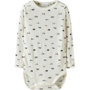 Name It Romper l/s - Wol - Rib - NmmWang - Snow White/Small Cars - Name It - 2 jaar (92) - Romper L/S