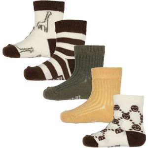 Minymo Sokken - 5-pack - Cocoa Brown m. Patroon - Minymo - 15/18 - Sokken