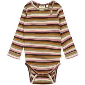 Petit Piao Romper l/s - Rib - Modaal - Nostalgisch Rose/Multistr - Petit Piao - 68 - Romper L/S