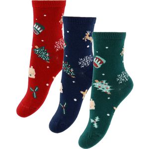 Name It Sokken - 3-pack - NmnVismas - Nar Rood/Navy Blazer + - Name It - 25/27 - Sokken