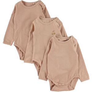 Sofie Schnoor Romper l/æ - 3-pack - Nougat - Sofie Schnoor - 74 - Romper L/S