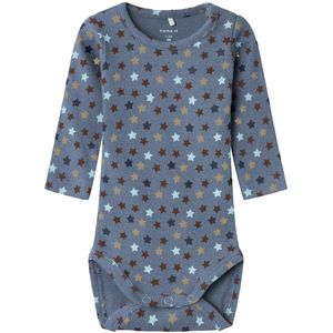 Name It Romper L/æ - Rib - NbmRicco - Vuursteen Stone m. Sterren - Name It - 50 - Romper L/S