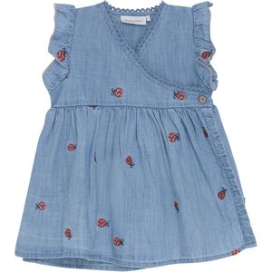 Minymo Jurk - Vervaagde Denim m. Lieveheersbeestjes - Minymo - 1 jaar (80) - Jurk