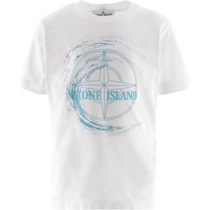 Stone Island T-Shirt - Wit m. Groen - Stone Island - 8 jaar (128) - T-Shirts
