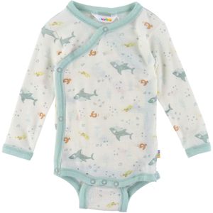 Joha Wikkelromper l/s - Wol - Off White/Mat Blauw m. Vis - Joha - 50 - Romper L/S