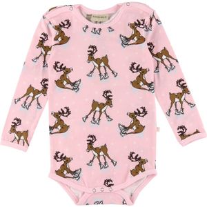 Småfolk Romper L/æ - IJzig Roze m. Rendier - Småfolk - 92 - Romper L/S