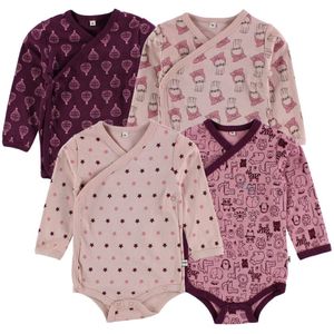 Pippi Baby Wikkel Rompers - 4-pack - Donkerpaars/Roze m. Print - Pippi Baby - 50 - Romper L/S