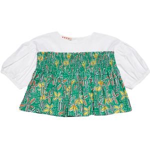 Marni Overhemdblouse - Wit/Groen m. Bloemen - Marni - 10 jaar (140) - Shirts