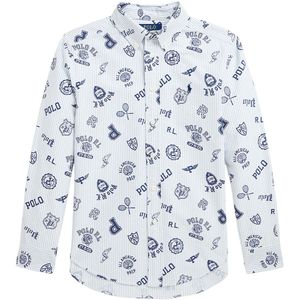 Polo Ralph Lauren Overhemd - Wit/Lichtblauw Gestreept m. Navy - Polo Ralph Lauren - 14-16 jaar (164-176) - Overhemd