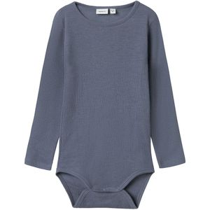 Name It Romper l/s - Wol/Zijde - Rib - NmmWossa - Folkstonegrijs - Name It - 2 jaar (92) - Romper L/S