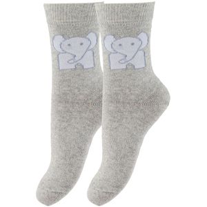 Fuzzies Sokken - 2-pack - Lichtgrijs m. Olifanten - Fuzzies - 17/19 - Sokken