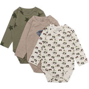 Hust and Claire Romper L/æ - 3-pack - Bertram - Turtle Green - Hust and Claire - 68 - Romper L/S