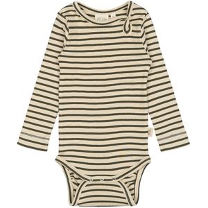 Petit Piao Romper l/s - Rib - Modaal - Green Leaf/Off White - Petit Piao - 56 - Romper L/S