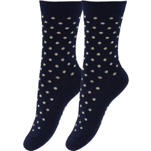Fuzzies Sokken - 2-pack - Navy m. Beige Stippen - Fuzzies - 17/19 - Sokken