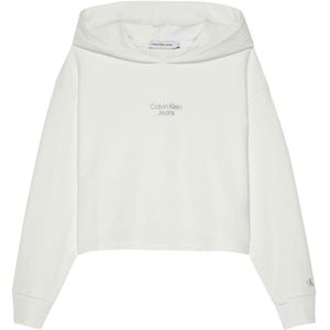 Calvin Klein Hoodie - Stapel Logo Overlap - Bright White - Calvin Klein - 8 jaar (128) - Hoodie