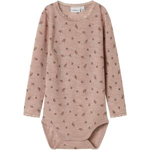Name It Romper l/s - Wol - NmfWang - Shadow Grijs/Small bloemen - Name It - 3 jaar (98) - Romper L/S