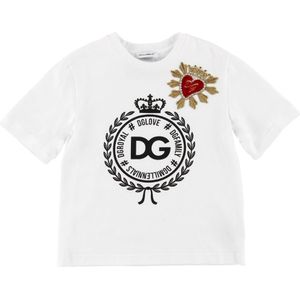 Dolce & Gabbana T-Shirt - Wit m. Patch/kristallen - Dolce & Gabbana - 6 jaar (116) - T-Shirts