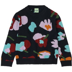 FUB Blouse - Gebreid - Wol - Bloem - Dark Navy - FUB - 110 - Shirts