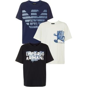 Emporio Armani T-shirts - 3-pack - Blauw/Wit/Navy m. Print - Emporio Armani - 8 jaar (128) - T-Shirts