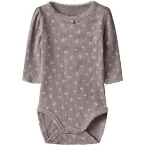 Name It Romper l/s - Rib - NbfHoise - Purple Dove m. Bloemen - Name It - 50 - Romper L/S