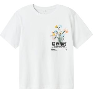 Name It T-Shirt - NkmLaurel - Bright White m. Bloemen - Name It - 7-8 jaar (122-128) - T-Shirts