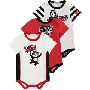 Dolce & Gabbana Rompers s/s - 3-pack - Wit/Rood m. Panda - Dolce & Gabbana - 3-6 mnd - Romper S/S