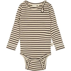 Petit Piao Romper l/s - Rib - Modaal - Koffieboon/Off White - Petit Piao - 62 - Romper L/S