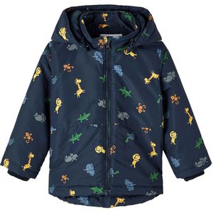 Name It Gevoerde Jas - NbmMax - Dark Sapphire m. Print - Name It - 56 - Donsjassen