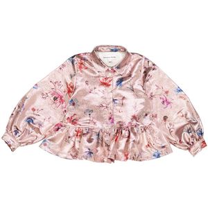 Christina Rohde Overhemd - Roze Glitter m. Bloemen - Christina Rohde - 12 jaar (152) - Overhemd