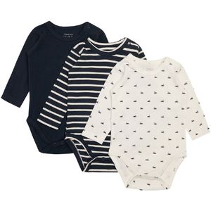 Hust and Claire Romper l/s - Bertram - 3-pack - Navy/Wit - Hust and Claire - 50 - Romper L/S
