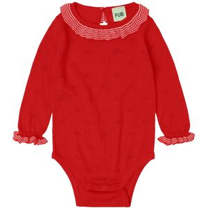 FUB Romper l/s - Ruffle - Gebreid - Wol - Signaal Rood m. Pointe - FUB - 68 - Romper L/S