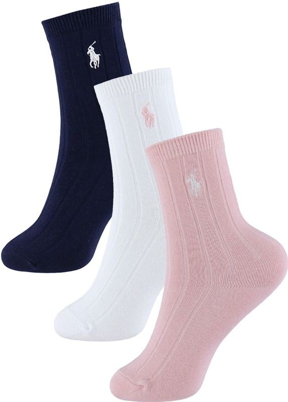 Polo Ralph Lauren - Set van 3 Paar Geribde Sokken - Navy Wit Roze - Katoen - Homewear