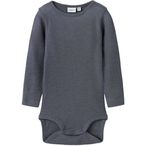 Name It Romper l/s - Wol/Zijde - Rib - NbmWossa - Folkstone Grij - Name It - 1 jaar (80) - Romper L/S