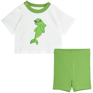 Mini Rodini Cadeaubox - Shorts/T-Shirt - Dolphin - Wit/Groen - Mini Rodini - 68/74 - Shorts