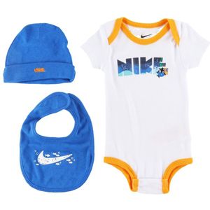 Nike Set - Muts/Slabbetjes/Romper s/s - Blauw/Wit - Nike - 6-12 mnd - Romper S/S