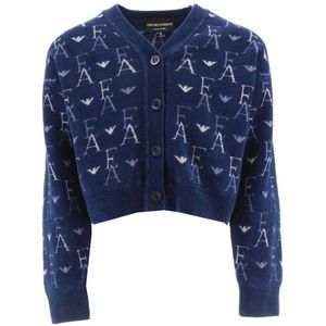 Emporio Armani Cardigan - Bijgesneden - Gebreid - Blauw met logo - Emporio Armani - 10 jaar (140) - Cardigan