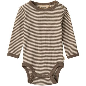 Wheat Romper l/s - Wol - Rib - Lucca - Hout Stripe - Wheat - 56 - Romper L/S